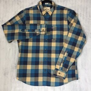 Hollister Stretch Button Down Shirt Mens Large Long Sleeve Block Check Pattern